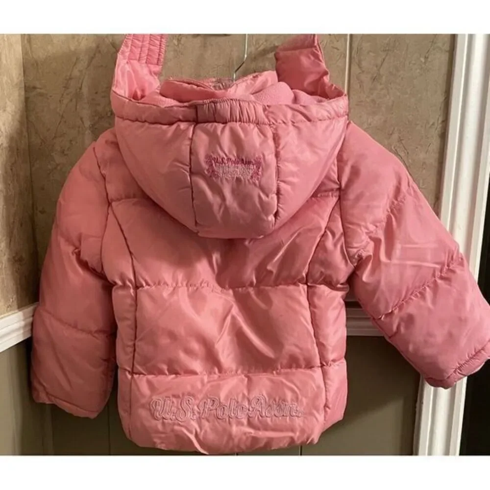 US Polo Assn. Pink‎ Girls Jacket Detachable Hood Size 4 T